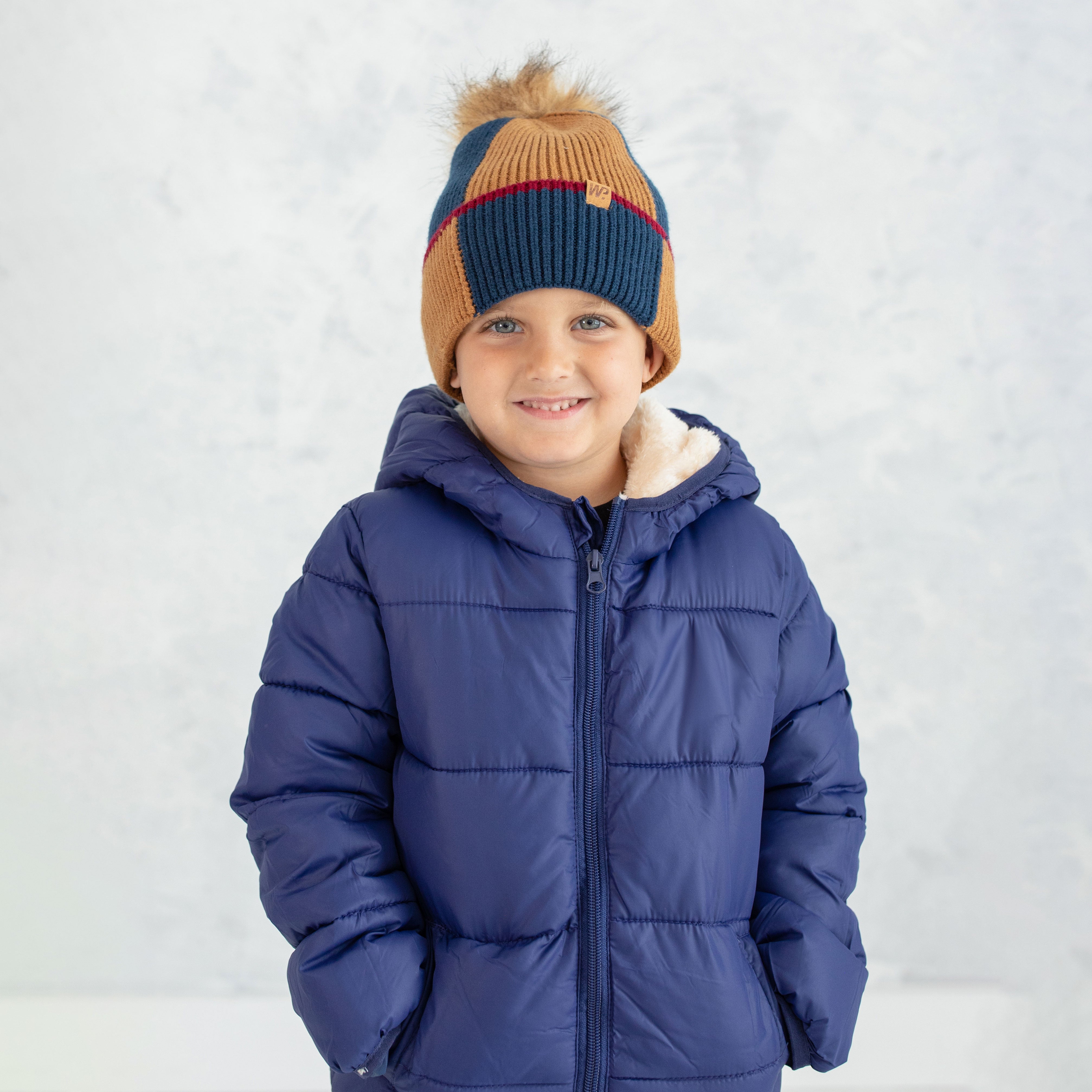 Little Boy's Camel Navy Color Block Knit Toque – WinterProof